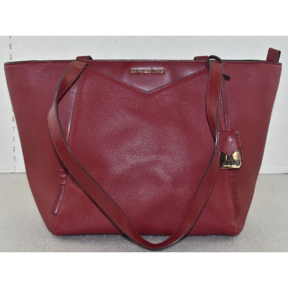 Michael Kors Womens Whitney Red Purse Leather Tote Shoulder Bag - Picture 3 of 16